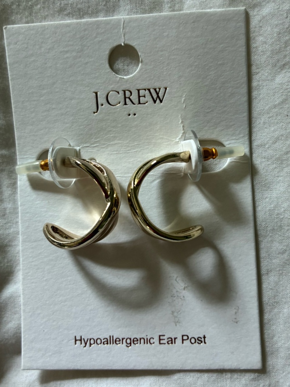 NWT J. Crew Gold Curved Twist Hoop Earrings.